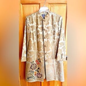Sigrid Olsen Elegant Embroidered Cream and Gold Brocade Jacket Size 10 Buttons